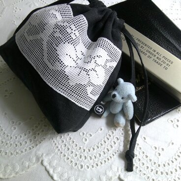 花lace×linen pouch