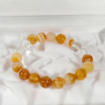 サードオニキス（赤天眼）と本水晶のブレスレット（内周：16cm、天然石、4月の誕生石、縞瑪瑙）