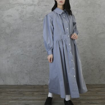 【完全一点物】ゴージーギャザーワンピース（アイスブルー）