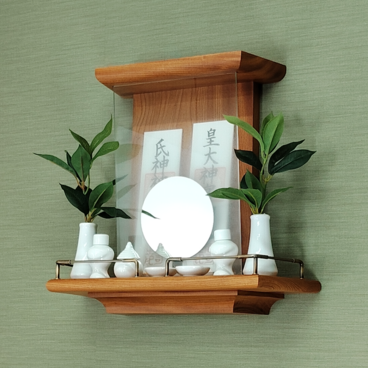 【 未来を拓く神棚　 神の鏡 】欅(ケヤキ)無垢材 二社宮神棚 　　セルフコーチング　　神鏡は1枚ずつ職人の手作り