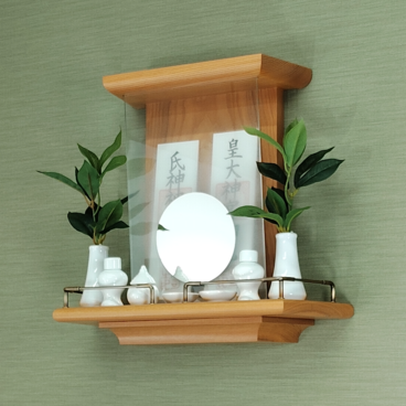 【 未来を拓く神棚　 神の鏡 】　タモ材無垢 　二社宮神棚 　　セルフコーチング　　　神鏡は1枚ずつ職人の手作り
