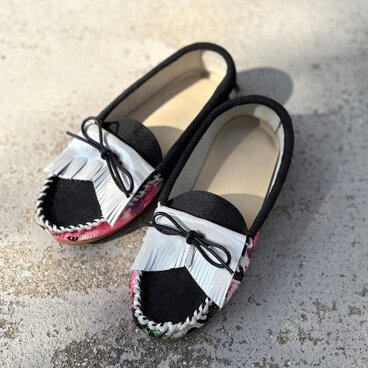 サイケデリック柄・フリンジモカシンシューズ・スリッポン・ローファー・オフシーン　MADE IN JAPAN