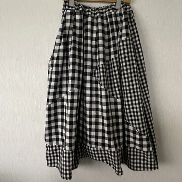 チェック切替えかぼちゃパンツ　黒白1点物Ｆ