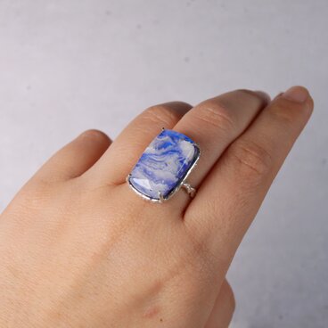『広がる青空』アゲートのシルバーリング 12.5号