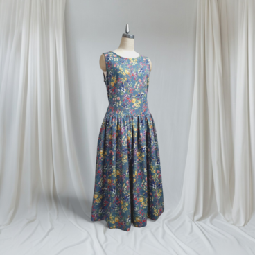 綿麻ノースリーブワンピース(サファイアブルー)