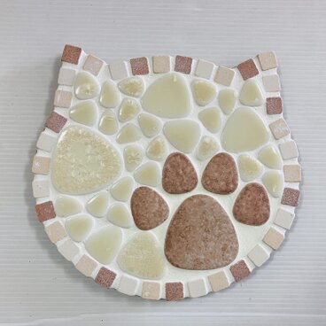 鍋敷：猫顔柄～レンガ風タイル枠&肉球