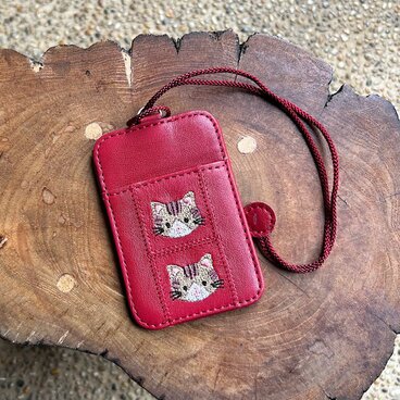 両面パスケース 2枚用 （ワインレッド）03005-26