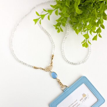 天然石ネックレスとしても..【2way＊クリスタルネックストラップ＆パスケース/スカイブルー】IDホルダー 社員証 名札