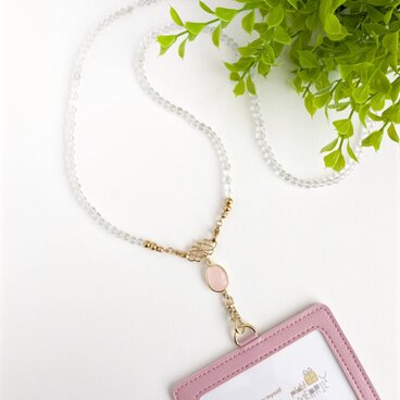 天然石ネックレスとしても..【2way＊クリスタルネックストラップ＆パスケース/サクラピンク】IDホルダー 社員証 名札