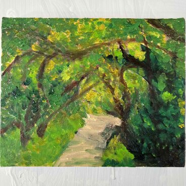 油彩画　原画「近所の風景　堤防　20262」アート　絵画 22×27㎝ F3　キャンバス　