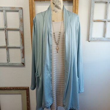 大人カーディガン❤️ドレープロングカーディガン　水色（サイズフリー L〜 L L）