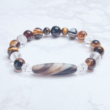 ✦一点限定✦運気の流れを変えたい方へ チベット天珠・天眼石・ヒマラヤ水晶・タイガーアイ 天然石ブレスレット No674-1