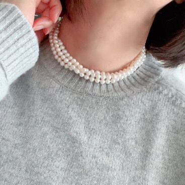 B級だけど活躍してくれる　2連３連にできる 淡水パール 超ロングネックレス 116cm　クリームホワイト