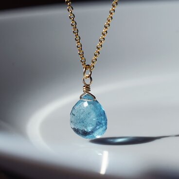 大粒極上！アクアマリンのブリオレットマロンカット14KGF製40cmネックレス　～海の声