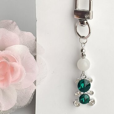 ムーンストーン×熊チャーム 大人可愛い キーホルダー ストラップ チャーム イヤホンジャック 天然石キーホルダー