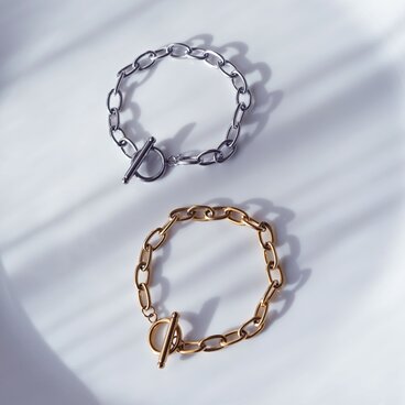 サージカルステンレス製・シンプルマンテルブレスレット17cm　～絆・Silver/Gold