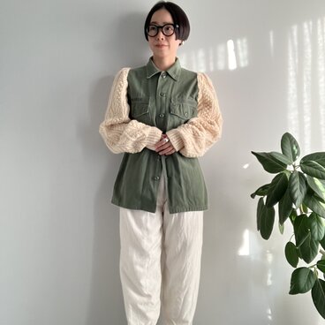 ●即納アイテム● 一点もの　Aran sweater sleeve military shirtjacket