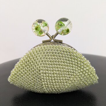 44*ハンドメイド☆ビーズがま口☆コインケース☆グリーン×クリア