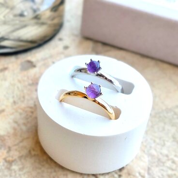 天然石の指輪 ■ ラウンドカボション 4mm ■ アメジスト