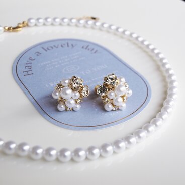 "eden"  パール ネックレス ビジュー イヤリング ピアス セット