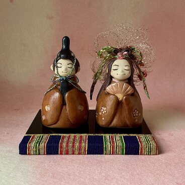 陶器☆雛飾り（木製台座付）☆