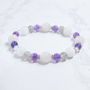 ✦天使の守護石 心安らぐ癒しのブレス◎エンジェルクォーツ ムーンストーン アメジスト  パワーストーンブレス No779