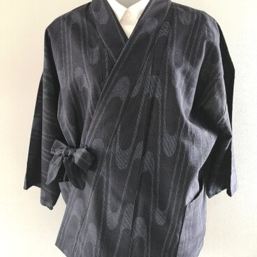 二部式上着  紬（紺流線文）ポケ〇