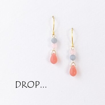 d263-46【天然石カイヤナイト＆カルセドニー】と【愛されピンク】ドロップのアレンジピアス（パーツ変更可能）14kgf