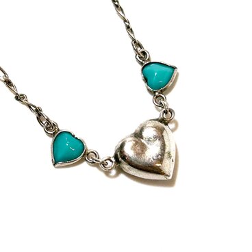 Vintage Sterling Silver 925 Turquoise Heart Necklace