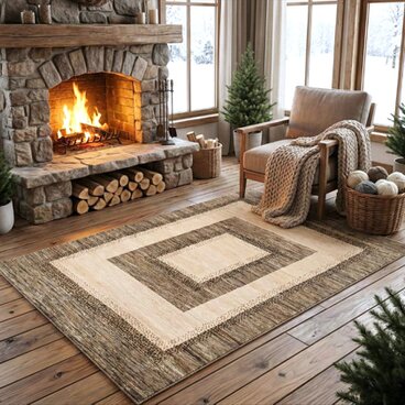 夏は涼しく冬は暖かい天然ラグ 無染めのウール　ガゼニラハット　232x141cm　P1