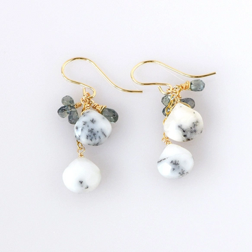 デンドライトオパール × グリーンサファイア ピアス14kgf