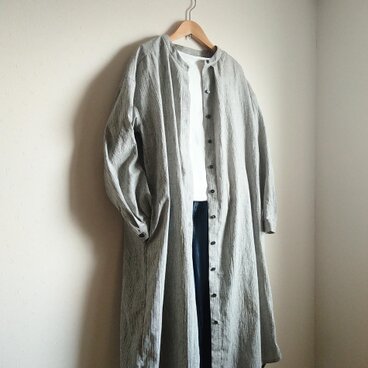 スタンドカラーシャツワンピース ストライプ Ｍ～Ｌサイズ