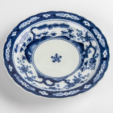 古伊万里 染付松竹梅文七寸皿 明治時代 F131-B