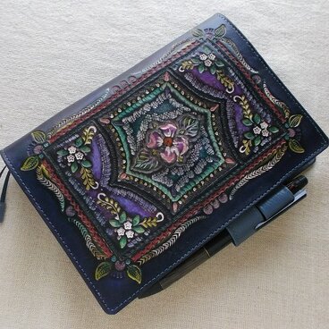 ほぼ日手帳仕様　B6サイズレザー手帳カバー　刻印＆拭き染め