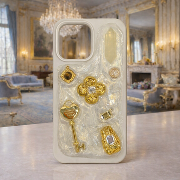 【財運アップ】金運を呼び込む招財スマホケース｜天然イエロークォーツ×ゴールドデザイン｜開運・お守りケース