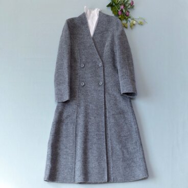 ウールVネックポケット付きシンプルな大人可愛いロングコート♪