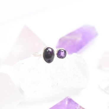 スギライトとアメジストのシルバーリング　シルバー925　アメシスト　天然石アクセサリー　ダブルストーン　フォークリング