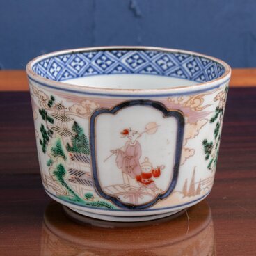 古伊万里 染錦 楼閣山水人物図 大向付 蕎麦猪口 明治時代