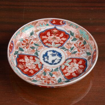 古伊万里 染錦 草花文 四寸皿 小皿 明治時代 F322