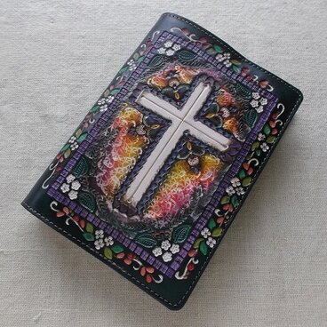 文庫サイズブックカバー 刻印、拭き染め 牛革