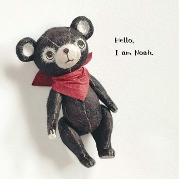 身長５cmのミニチュアテディベア(和紙で作った小さなくまのお人形)／ブラック