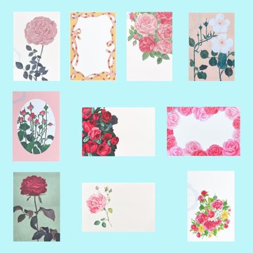 薔薇の花のイラストポストカード 10 枚セット