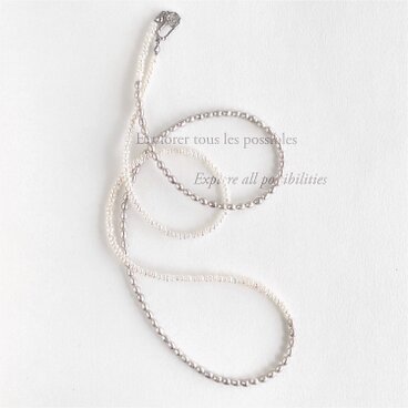 ケシパールとライスパール 2連にできる 細身ロングネックレス バイカラー　再販