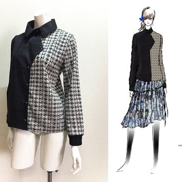 【1点もの・デザイン画付き】綿ジャガード＆ケミカルレースアシメトリーブラウス（KOJI TOYODA）