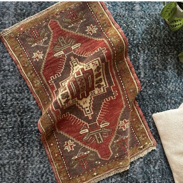 52×89 アースカラー　小さめメダリオン　アンティークカラー　トルコヴィンテージラグ