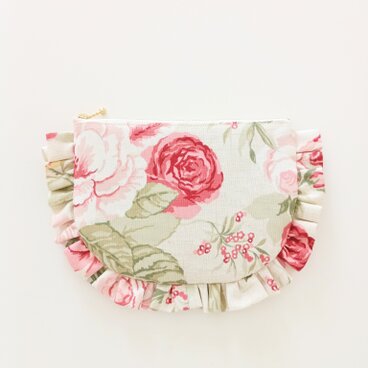 フリルポーチ 20cmファスナー フラットポーチ CLARKE&CLARKE使用 花柄 ギフト 春 英国