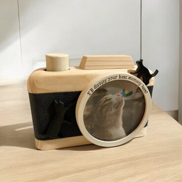 【猫のメモリアル】ヒノキ香る「虹の橋」フォトフレーム / ハンコ立て付（シャチハタ対応） / 黒猫シルエット / 名入れ