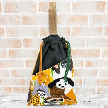 巾着型シューズケース(外ポケット付)　【あにまるず】