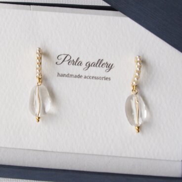 14kgf 14kgp クリスタル水晶とパール ピアス 限定 金アレ対応