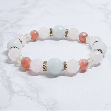 ✦ラスト1点✦結婚のお守りに♪愛と絆を支える パワーストーンブレスレット｜アクアマリン・ローズクォーツ・インカローズ No768